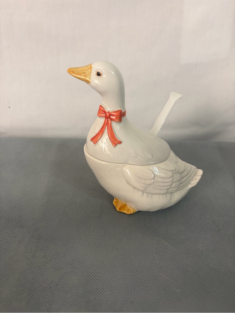 Vintage Otagiri Japan White Duck Ceramic Sugar Bowl w/ Spoon(F162)